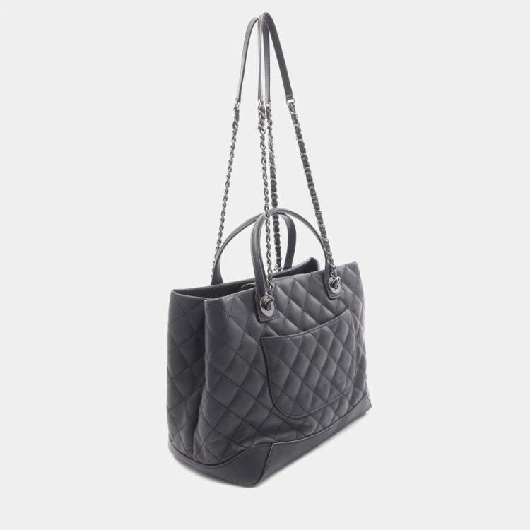 Pre Owned Chanel Matelasse Black Leather Tote 