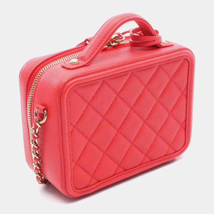 Pre Owned Chanel Filigree Small Red Leather Shoulder Bag