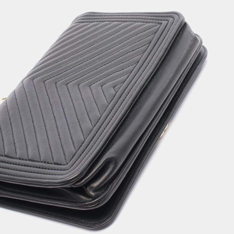 Pre Owned Chanel Boy Black Leather Crossbody Bag