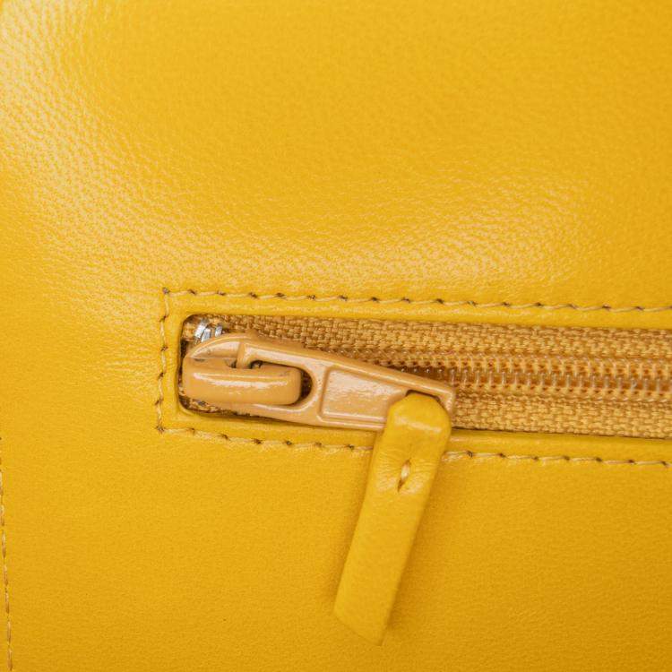 Pre Owned Chanel Yellow Quilted Lambskin Boy Wallet On Chain