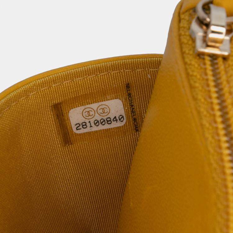 Pre Owned Chanel Yellow Quilted Lambskin Boy Wallet On Chain