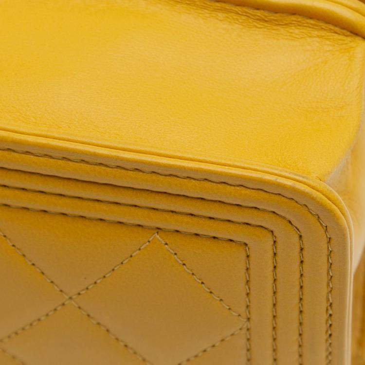 Pre Owned Chanel Yellow Quilted Lambskin Boy Wallet On Chain