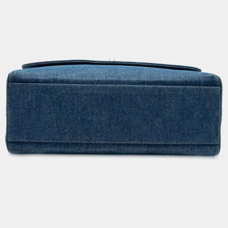 Pre Owned Chanel Blue CC Denim Kelly Top Handle Bag