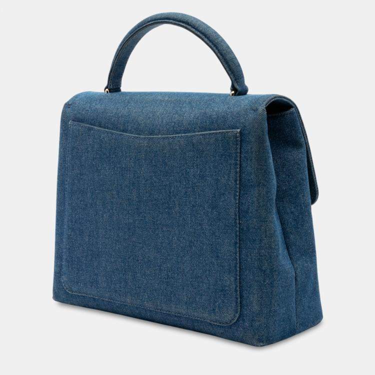 Pre Owned Chanel Blue CC Denim Kelly Top Handle Bag