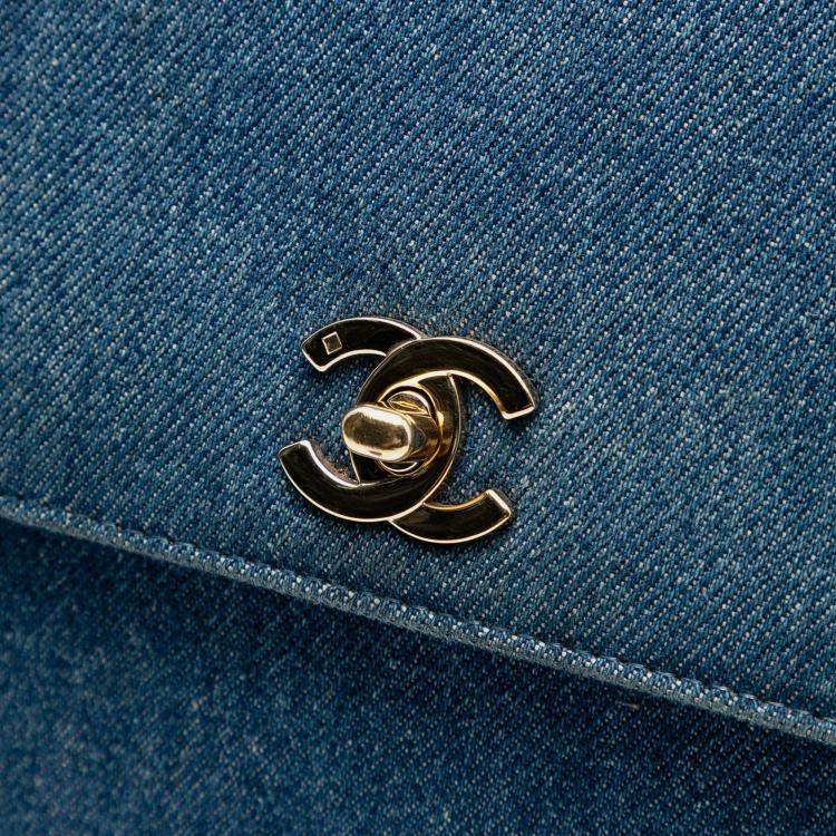 Pre Owned Chanel Blue CC Denim Kelly Top Handle Bag