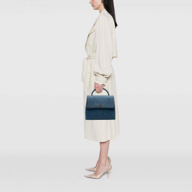 Pre Owned Chanel Blue CC Denim Kelly Top Handle Bag