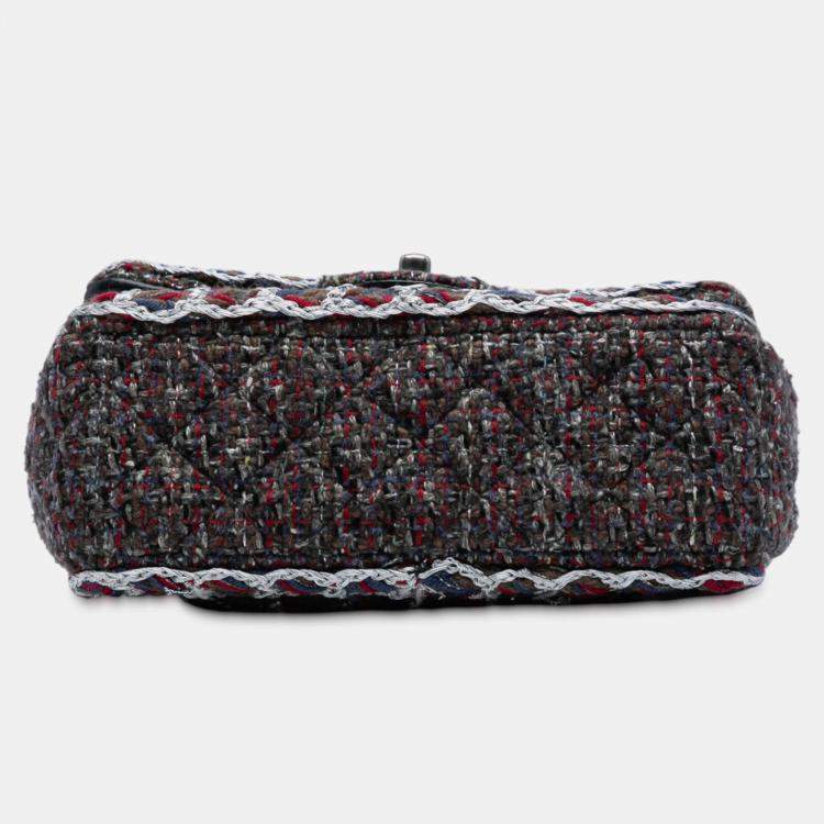 Pre Owned Chanel Black Mini Rectangular Classic Braided Tweed Single Flap