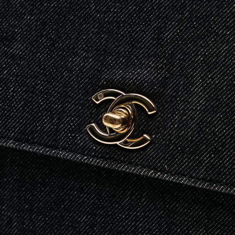 Pre Owned Chanel Black CC Denim Kelly Top Handle Bag
