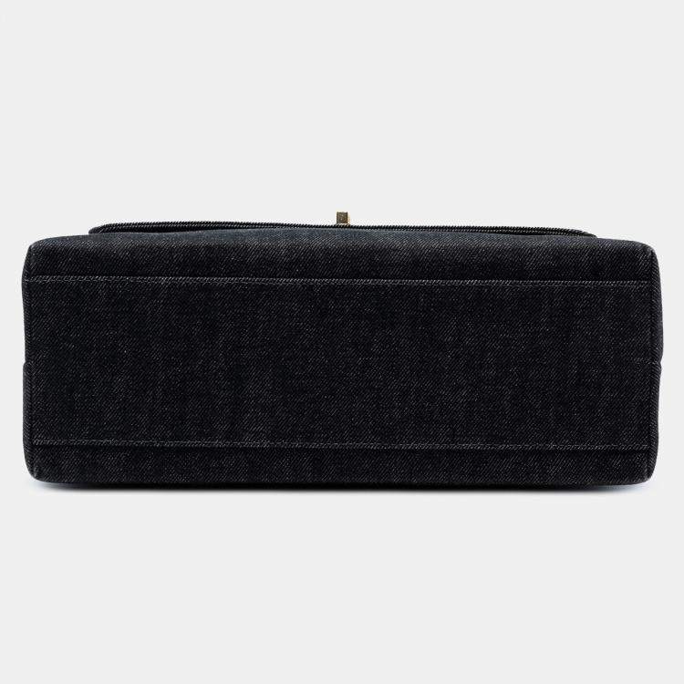 Pre Owned Chanel Black CC Denim Kelly Top Handle Bag