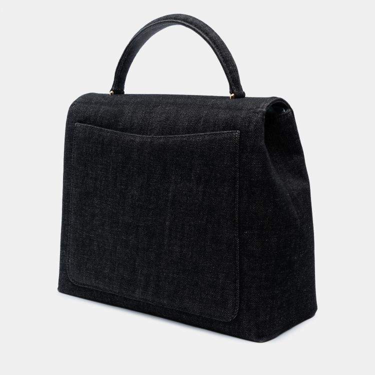 Pre Owned Chanel Black CC Denim Kelly Top Handle Bag