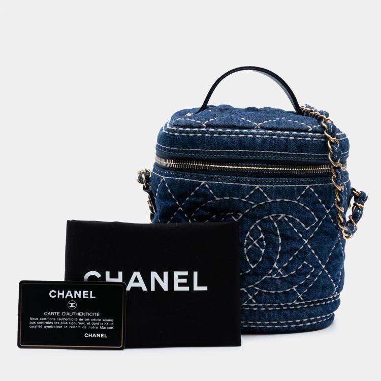 Pre Owned Chanel CC Quilted Denim Trip Vanity Case with Chain