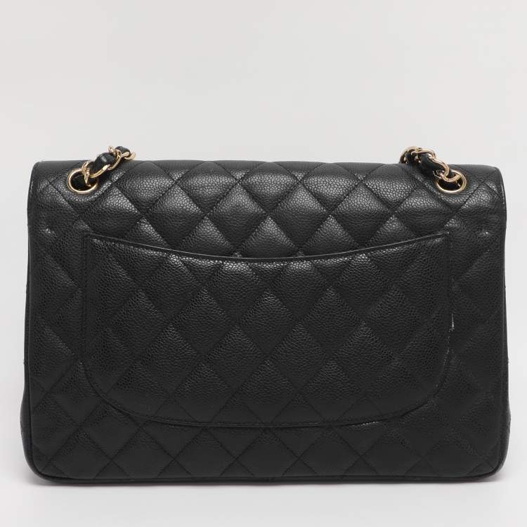 مملوكة مسبقًا حقيبة شانيل جامبو كلاسيك جلد كافيا ر أسود مبطن بقلاب مزدوج