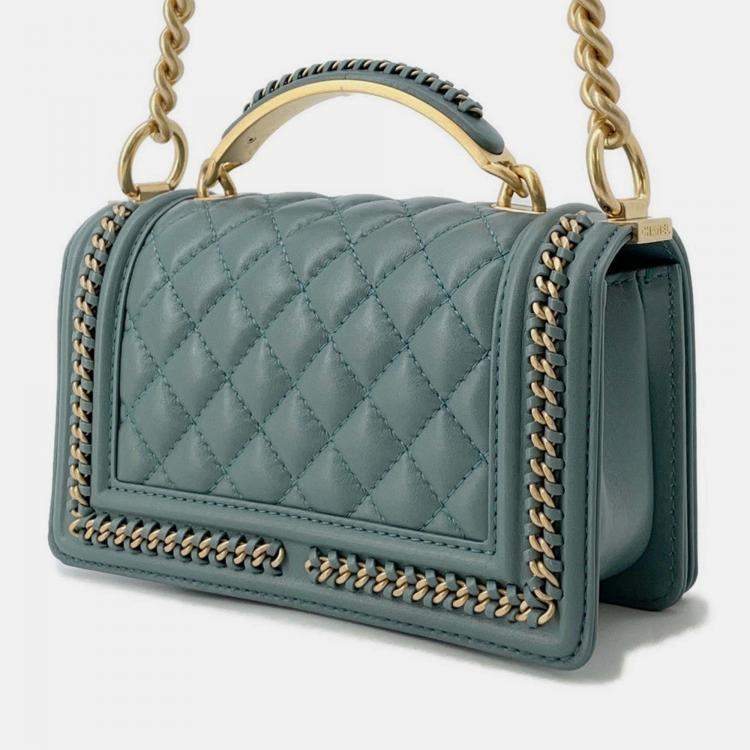 Pre Owned Chanel Boy Chanel Blue/Green Lambskin Size 20