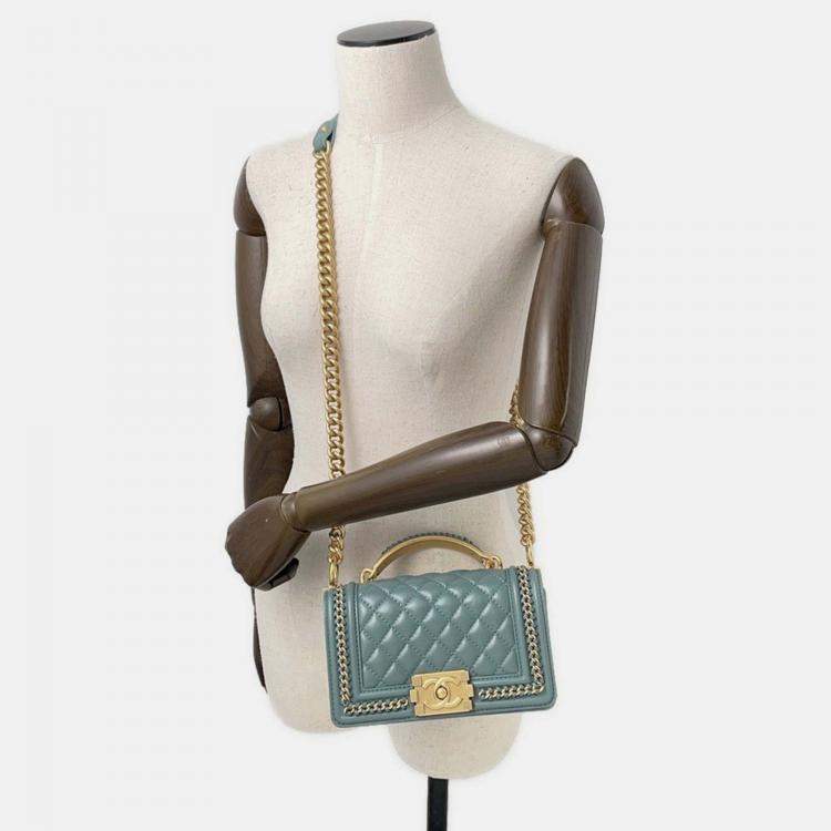 Pre Owned Chanel Boy Chanel Blue/Green Lambskin Size 20