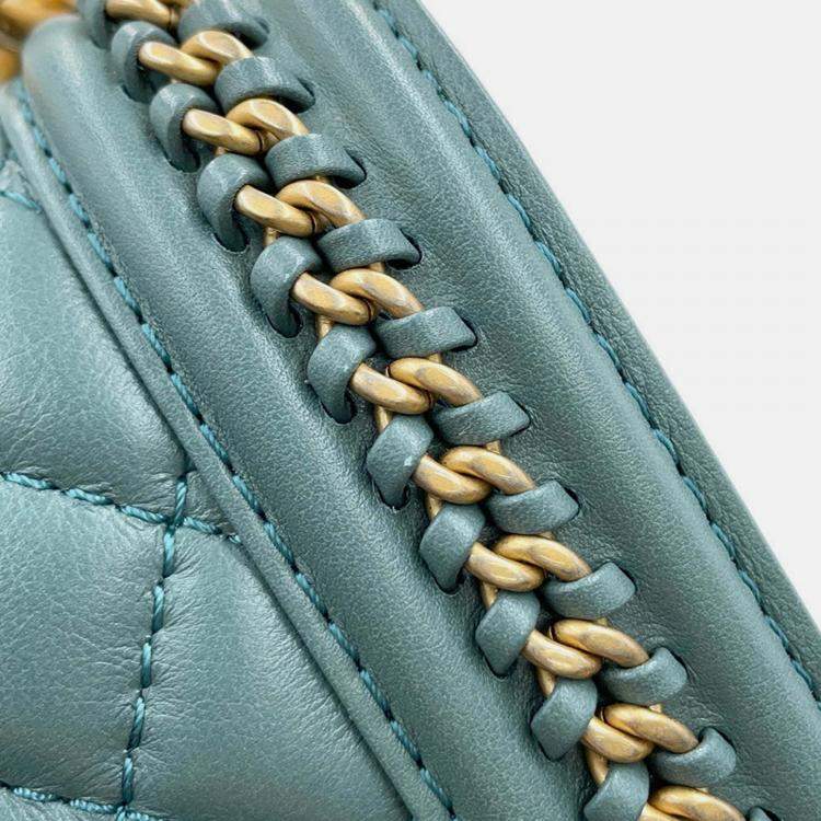 Pre Owned Chanel Boy Chanel Blue/Green Lambskin Size 20