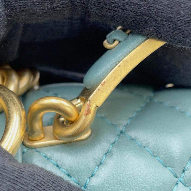 Pre Owned Chanel Boy Chanel Blue/Green Lambskin Size 20