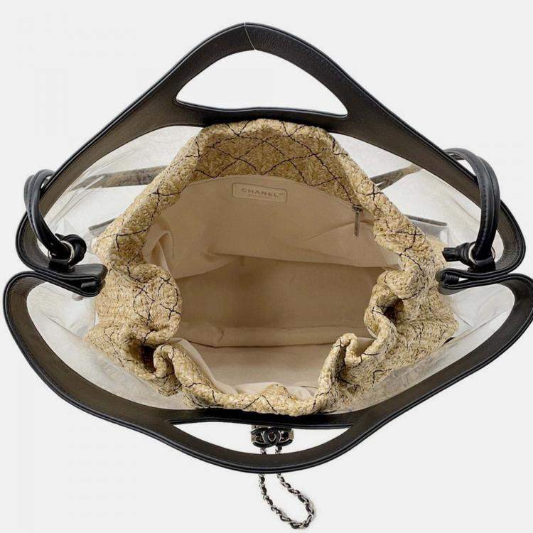 Pre Owned Chanel Matelasse 2-Way Tote Transparent/Black/Beige Plastics Leather Raffia