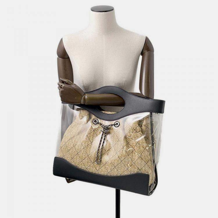 Pre Owned Chanel Matelasse 2-Way Tote Transparent/Black/Beige Plastics Leather Raffia