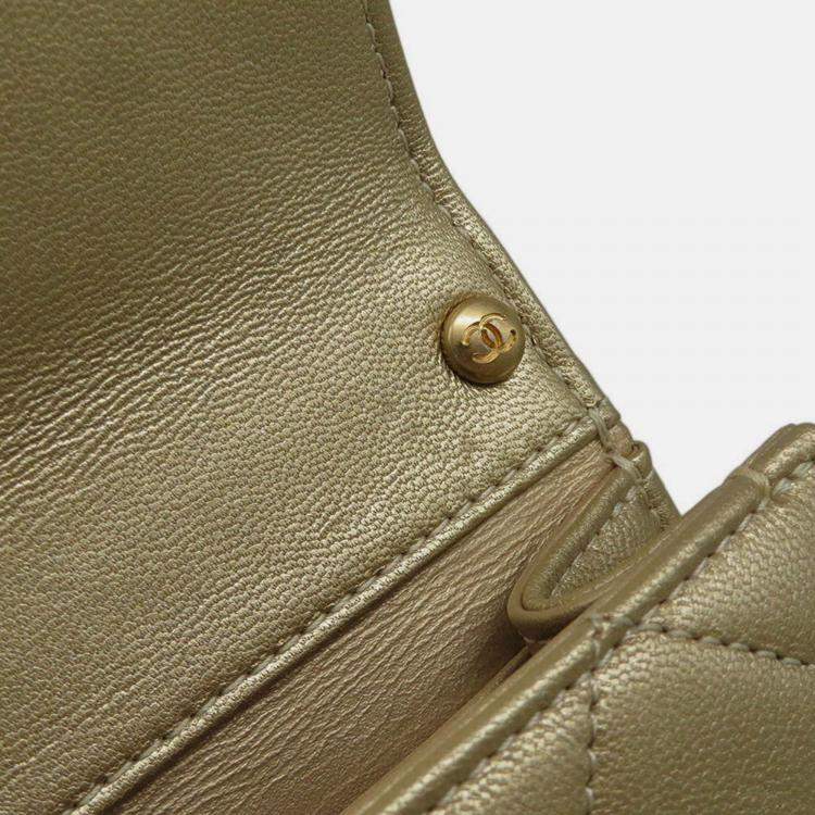 Pre Owned Chanel Matelasse Clear Pearl Shoulder Bag Gold Goatskin Leather