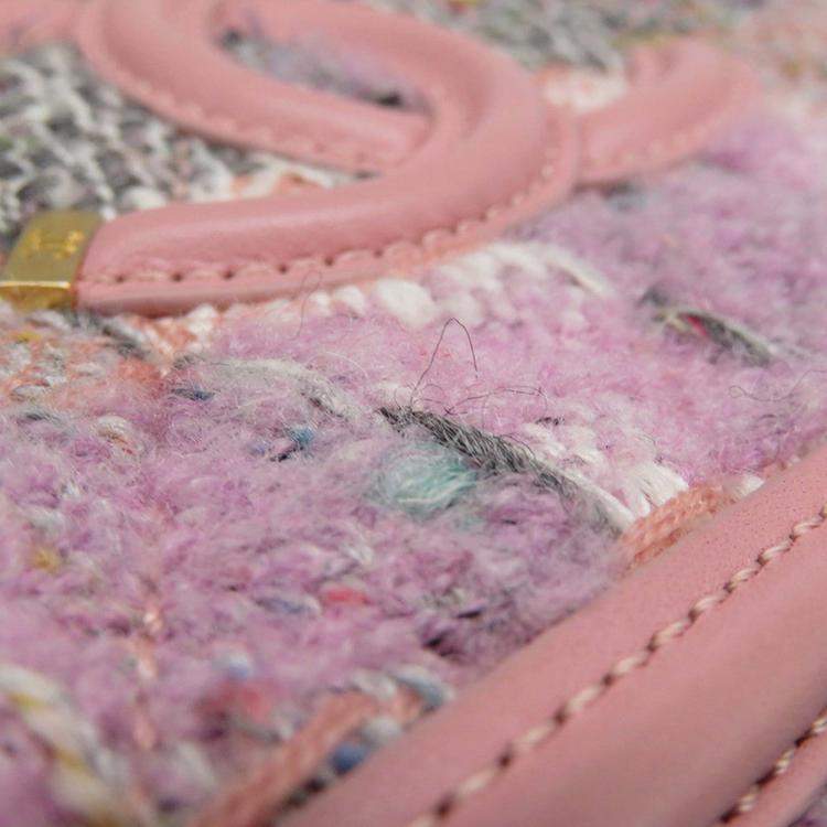 Pre Owned Chanel Ccfiligree Vanity Bag Pink/Multicolor Tweed Leather Size Small