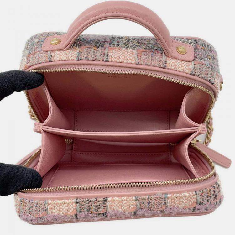 Pre Owned Chanel Ccfiligree Vanity Bag Pink/Multicolor Tweed Leather Size Small