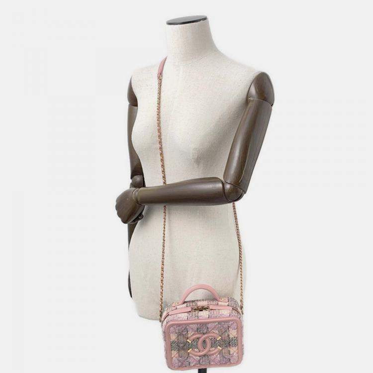 Pre Owned Chanel Ccfiligree Vanity Bag Pink/Multicolor Tweed Leather Size Small