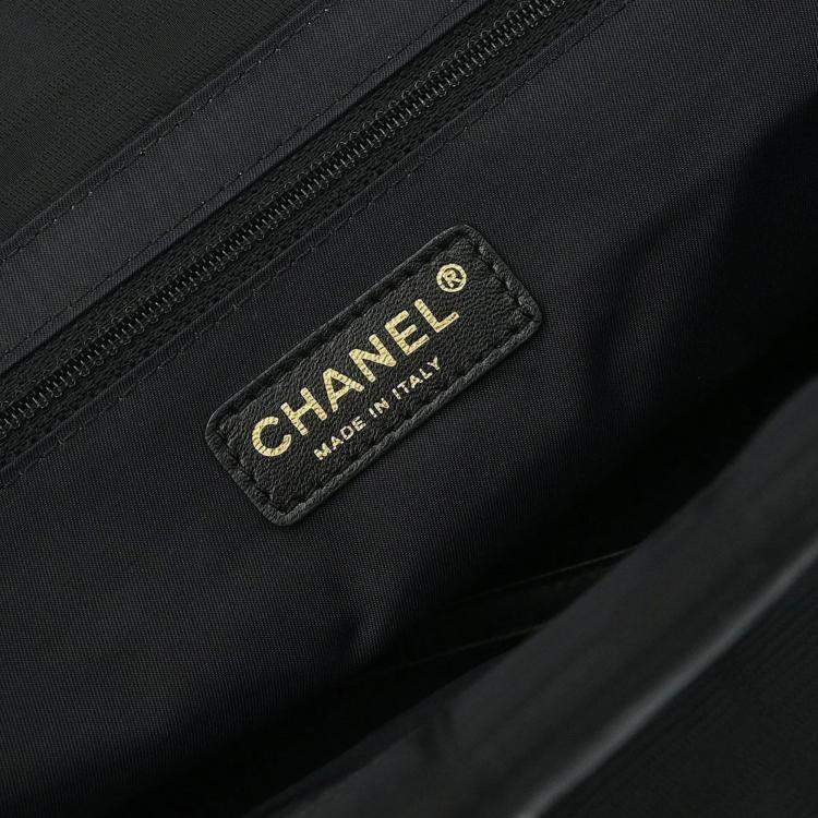 Pre Owned Chanel Black Jacquard Nylon Travel Line Tote Handbag