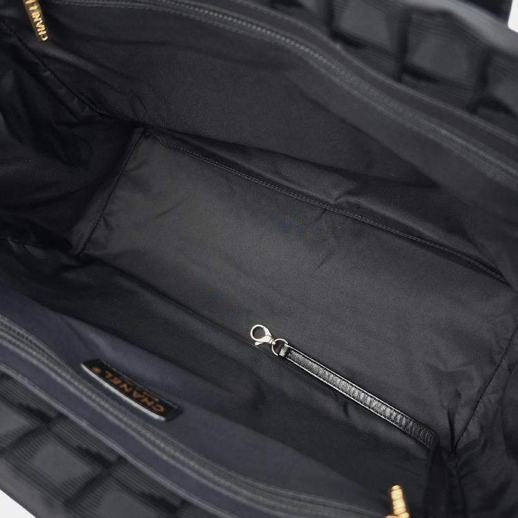 Pre Owned Chanel Black Jacquard Nylon Travel Line Tote Handbag