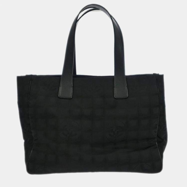 Pre Owned Chanel Black Jacquard Nylon Travel Line Tote Handbag