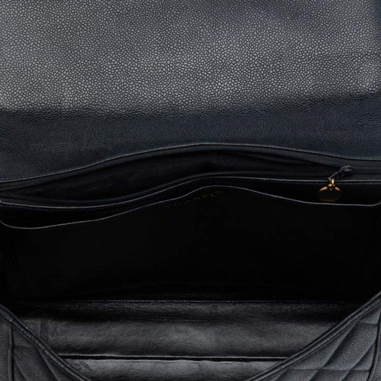 Pre Owned Chanel Black Jumbo CC Quilted Caviar Kelly Top Handle Bag