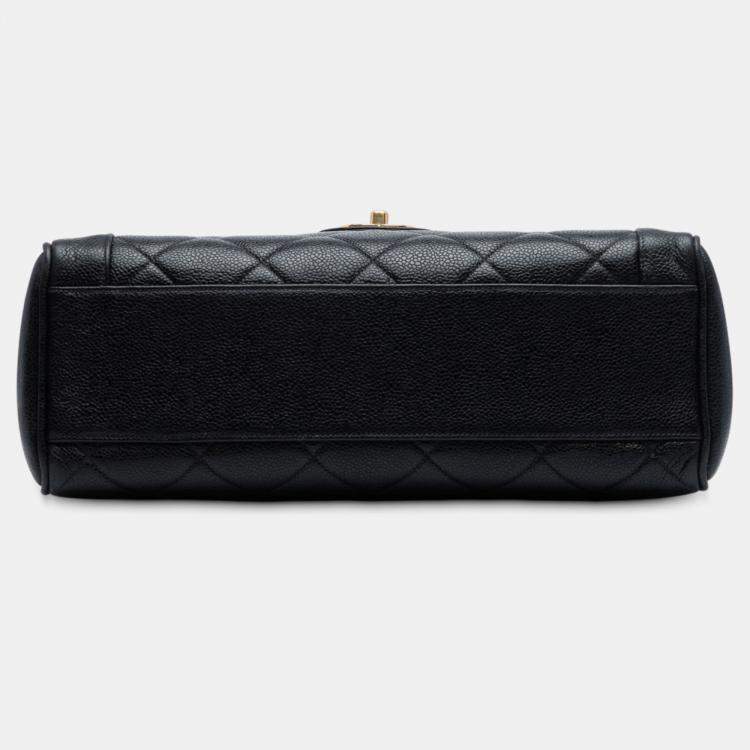 Pre Owned Chanel Black Jumbo CC Quilted Caviar Kelly Top Handle Bag