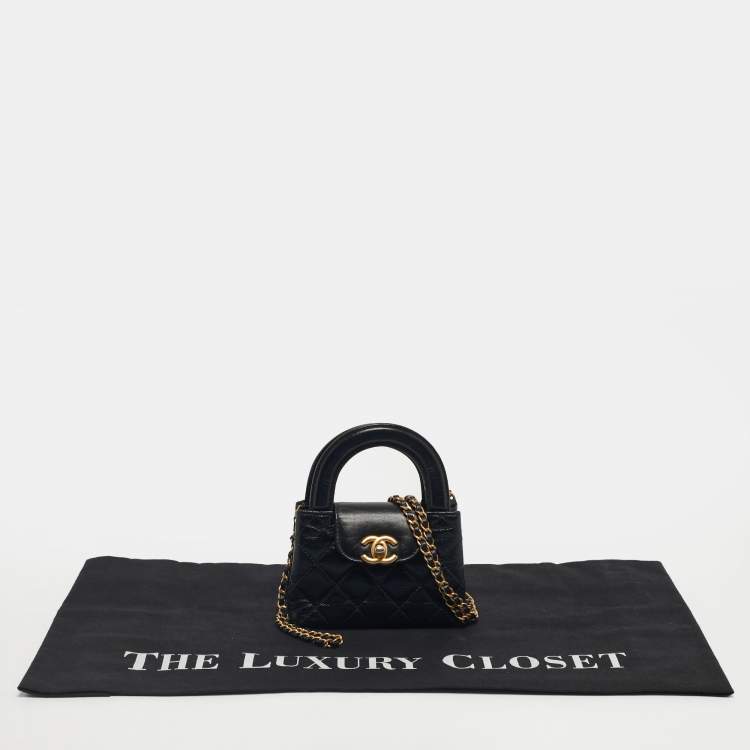 Pre Owned Chanel Black Quilted Leather Mini Nano Kelly Crossbody Bag