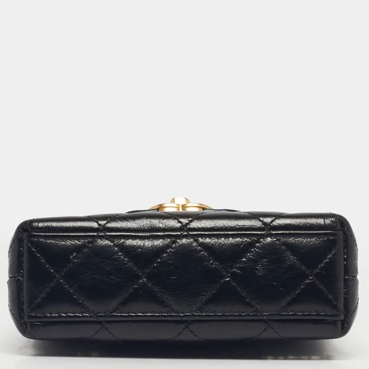 Pre Owned Chanel Black Quilted Leather Mini Nano Kelly Crossbody Bag