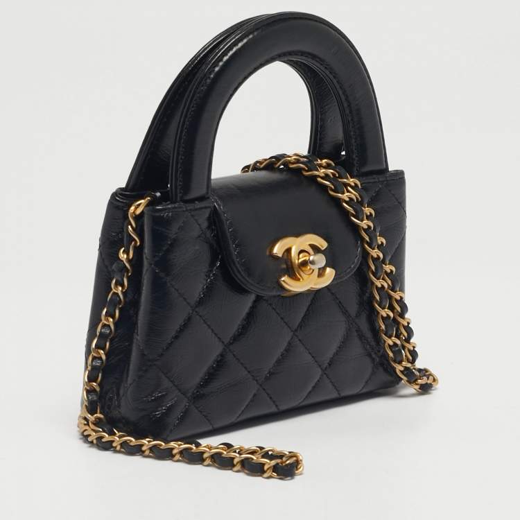 Pre Owned Chanel Black Quilted Leather Mini Nano Kelly Crossbody Bag