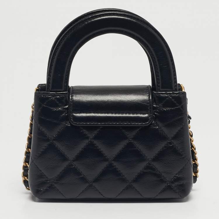 Pre Owned Chanel Black Quilted Leather Mini Nano Kelly Crossbody Bag