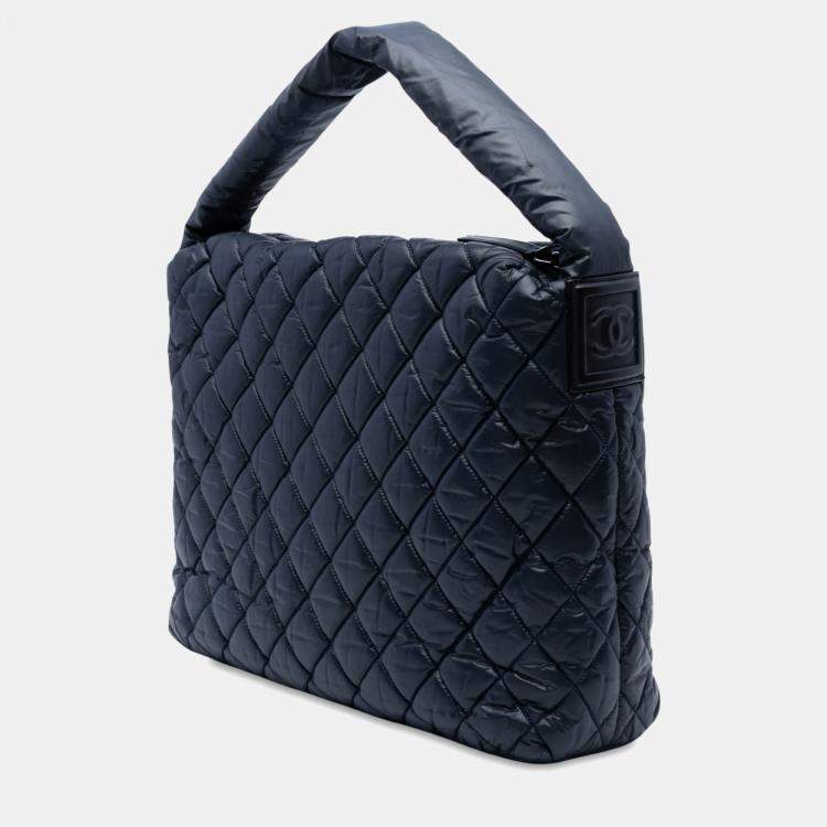Pre Owned Chanel Navy Blue Quilted Nylon Coco Cocoon Hobo
