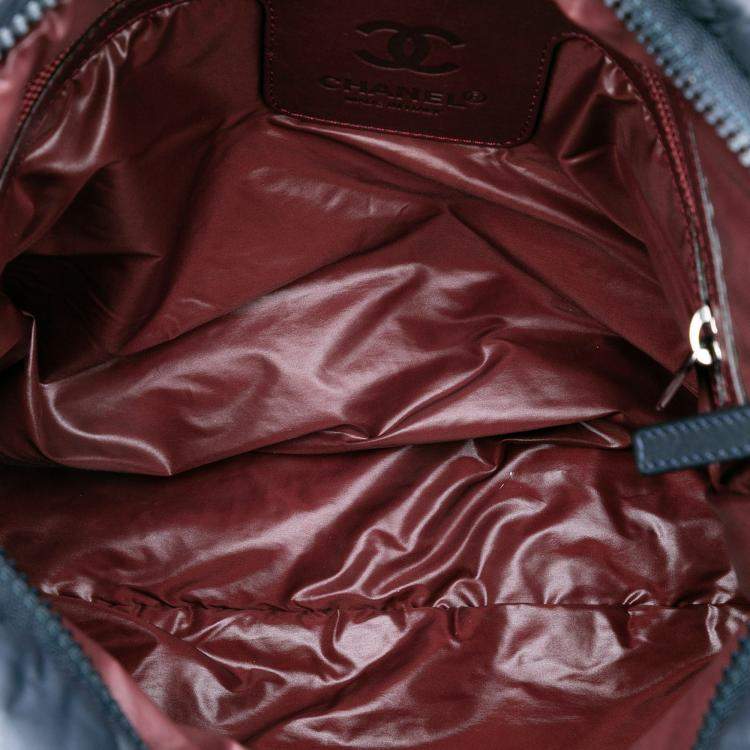 Pre Owned Chanel Navy Blue Quilted Nylon Coco Cocoon Hobo