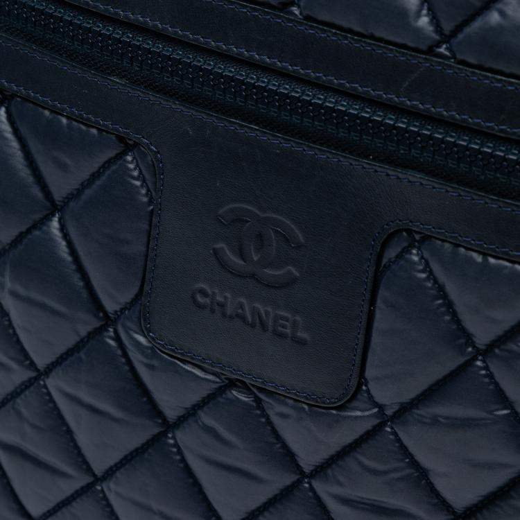 Pre Owned Chanel Navy Blue Quilted Nylon Coco Cocoon Hobo