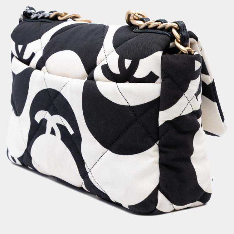 Pre Owned Chanel Black/White Medium Printed Silk 19 Flap