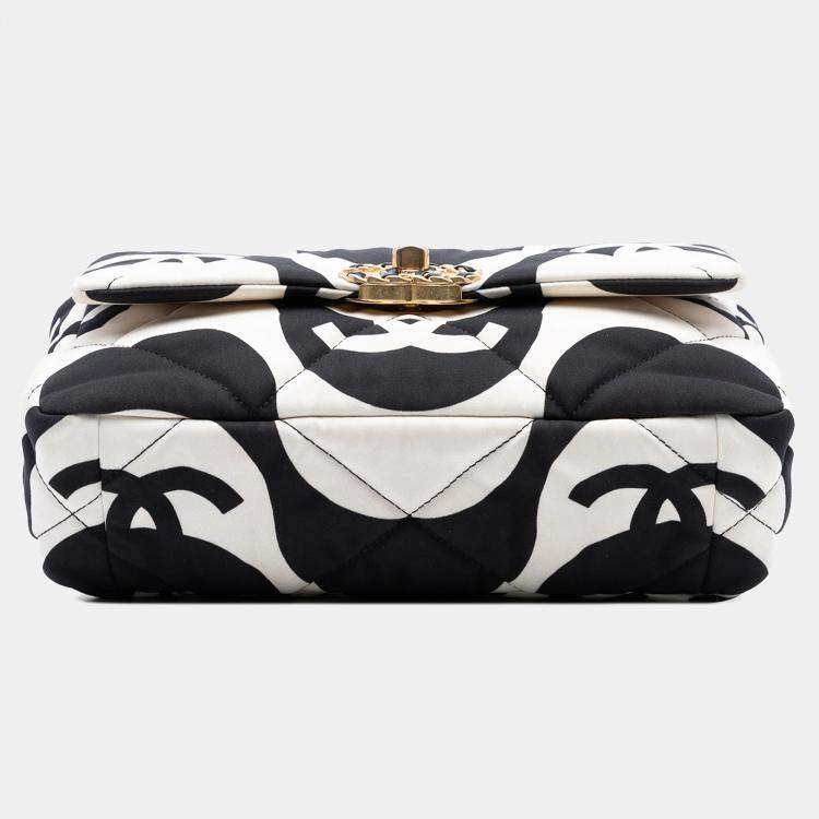 Pre Owned Chanel Black/White Medium Printed Silk 19 Flap
