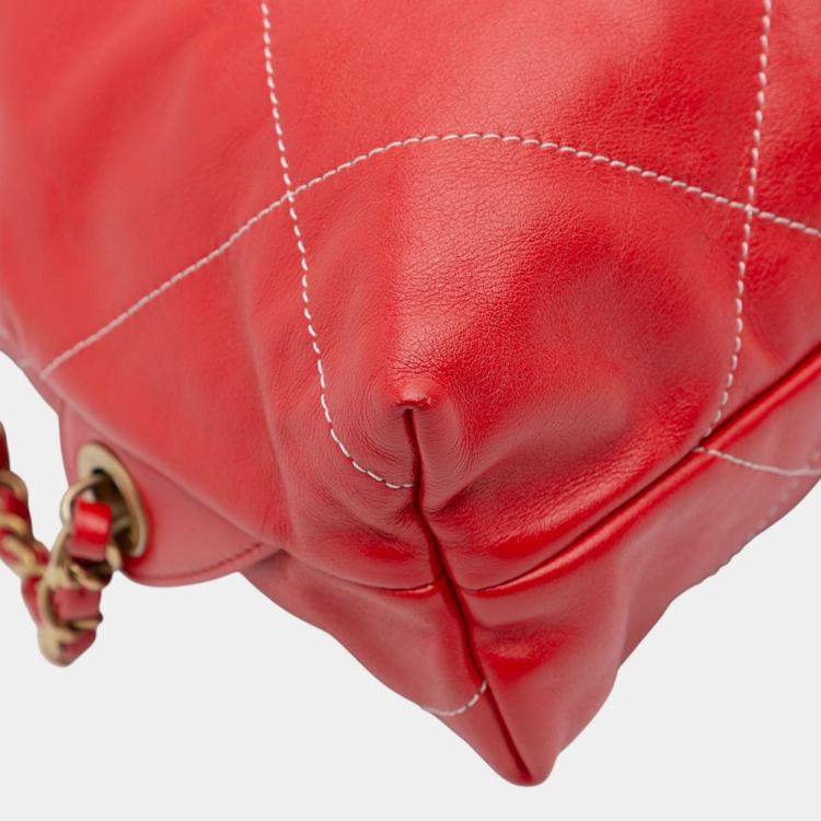 Pre Owned Chanel Red Large Shiny Quilted Calfskin 22 Backpack