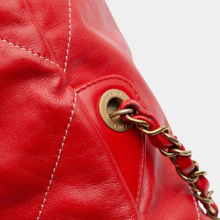 Pre Owned Chanel Red Large Shiny Quilted Calfskin 22 Backpack