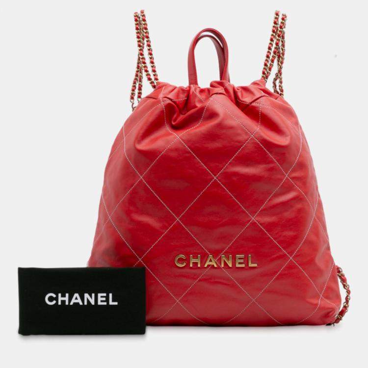 Pre Owned Chanel Red Large Shiny Quilted Calfskin 22 Backpack