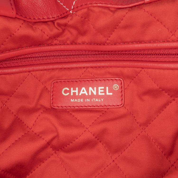 Pre Owned Chanel Red Large Shiny Quilted Calfskin 22 Backpack