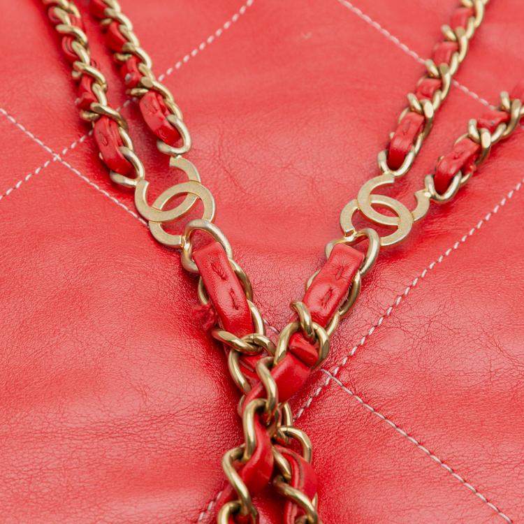 Pre Owned Chanel Red Large Shiny Quilted Calfskin 22 Backpack