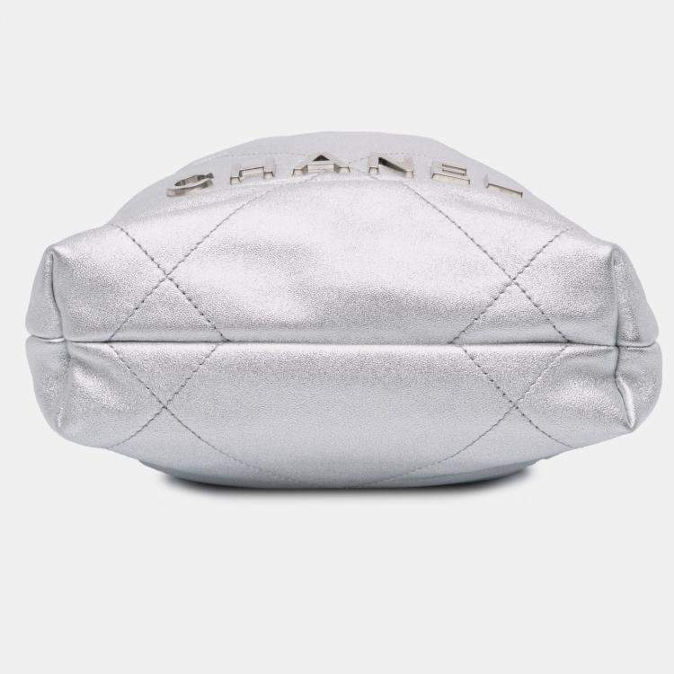 Pre Owned Chanel Silver Mini Metallic Calfskin 22 Satchel