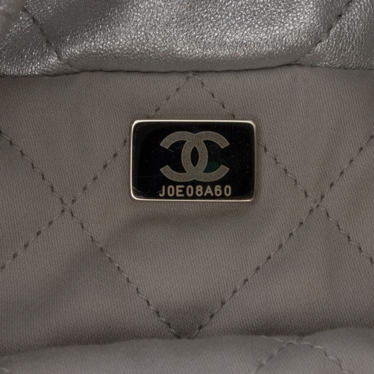 Pre Owned Chanel Silver Mini Metallic Calfskin 22 Satchel