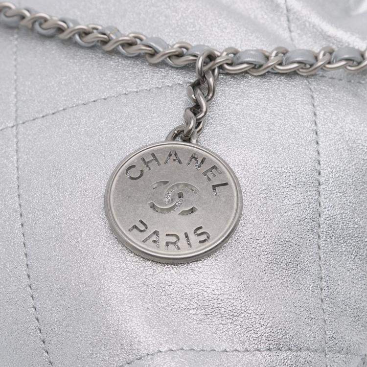 Pre Owned Chanel Silver Mini Metallic Calfskin 22 Satchel