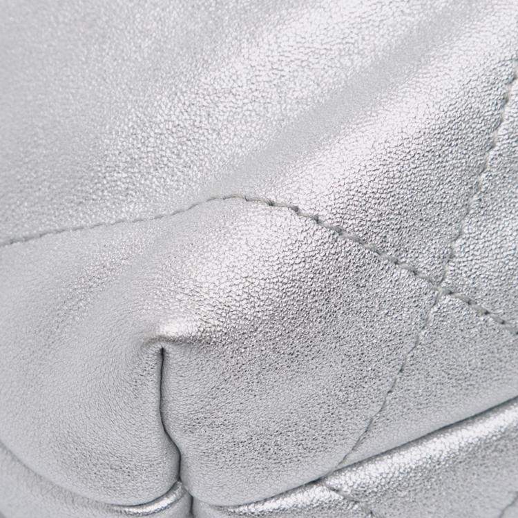 Pre Owned Chanel Silver Mini Metallic Calfskin 22 Satchel
