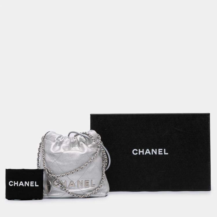 Pre Owned Chanel Silver Mini Metallic Calfskin 22 Satchel